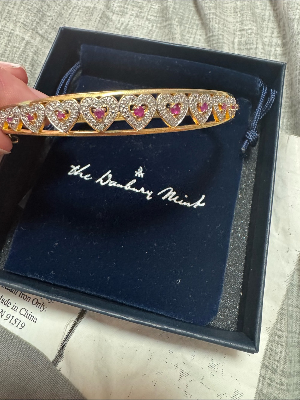 Danbury Mint Gold-Tone Heart Bracelet with Pink Stones